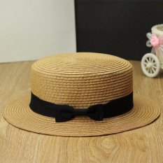 3 Pcs Wanita Derby Topi Jerami Trilby Bersimpul Pita Band Pantai Si Topi Laken Topi Khaki-Intl