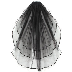 3 Tier Pernikahan Bridal Siku Panjang Pendek Satin Pinggir Jilbab dengan Sisir Baru Hitam-Intl