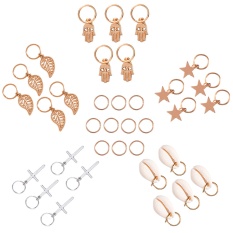 35 Pcs Wanita Wanita Rambut Cincin Kepang Rambut Loop Klip Shell Daun Bintang Liontin Salib Cincin untuk Pria Model Emas-Intl