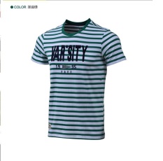 361 Derajat Pria Olahraga T-shirt Musim Panas Sejuk Kerah Bulat Striped T-shirt Lengan Pendek Pria dan Wanita Universal Model (Orange, Biru, Hijau, Merah, M-XXXL)-Intl