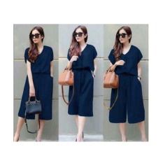 369 Sexy V Neck Jumpsuit Jihan Casual Wanita - Navy Blue