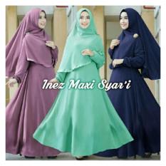 38 Inez Syar'i Gamis Maxi Bubble Crep (Dusty pink, Tosca, Navy, Hitam, Maroon, Kuning)