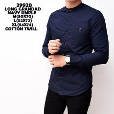 3992 B Baju Kemeja Kantor Pria Cowok Lengan Panjang Koko Slimfit Biru Dongker Murah Distro