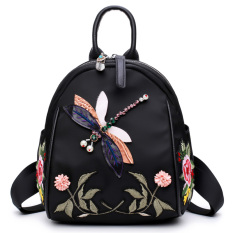 3d berlian rajut capung bahu tas ransel tas ransel (Hitam terompet koleksi untuk membeli untuk mengirim dompet kartu)