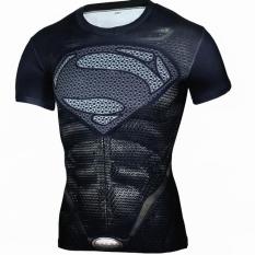 3D Digital Cetak Superman T-shirt Latihan Pusat Cepat Pengeringan Pakaian (Hitam Superman)-International
