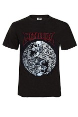3D Metallica Tengkorak Cetak BATU Lengan Bang Pendek Kaos (Hitam)