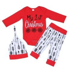 3 Pcs Bayi Natal Sesuai dengan Panjang Lengan Rompers + Arrow Dicetak Celana + Hat-Intl