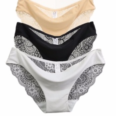 3 Pcs Ladies Panties Lace Briefs Sexy Seamless Pakaian Dalam Wanita Celana Multipack Hitam Kulit Putih-Intl