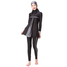 3 Pcs Muslim Swimsuit Islam Full Cover Swimwear Sederhana-Grey-Intl