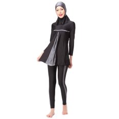 3 Pcs Muslim Swimsuit Islam Full Cover Swimwear Sederhana-Grey-Intl