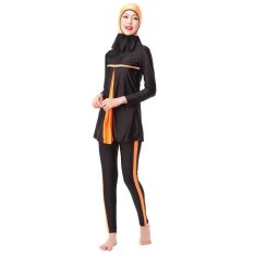 3 Pcs Muslim Swimsuit Islam Full Cover Swimwear Sederhana-Orange-Intl