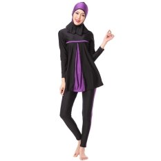 3 Pcs Muslim Swimsuit Islam Full Cover Swimwear Sederhana-Ungu-Intl