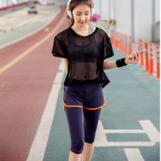 3 Pcs Wanita Breathable Yoga Set Tops Bras Celana T-shirt Pullover Aktif GYM Fitness Wear Pakaian Olah Raga Ukuran S-XL- INTL