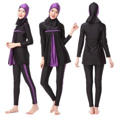 3 Pcs Wanita Full Cover Panjang Muslim Swimwear Ladies Arab Islam Beach Wear Sederhana dengan Jilbab-Intl