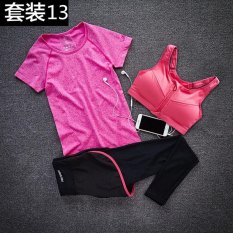 3 Pcs Yoga Set Wanita Cepat Kering Tanpa Lengan T-shirt + Zipper Pad Bra + Kota Dalam Satu Celana Breathable Running Set Hot Pink 1-Intl