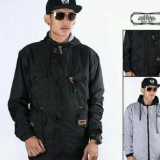3R/Jaket parka 4 pocket parasit taslan /pria hitam abu