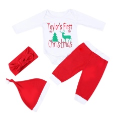 4 Pcs Bayi Hari Natal Huruf Deer Cetak Romper + Celana + Topi + Ikat Kepala Set-Internasional