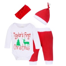 4 Pcs Bayi Hari Natal Huruf Deer Ceta
k Romper + Celana + Topi + Ikat Kepala Set-Internasional
