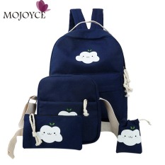 4 Pcs/sets Korean Casual Wanita Ransel Kanvas Tas Tas Cute Cloud Print Schoolbag untuk Wanita Ransel TERBAIK untuk WANITA dari Bahan Kulit INTL