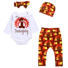 4 Pcs Thanksgiving Day Baby Boys Girls Tops T-shirt + Celana + Hat + Headband-Intl