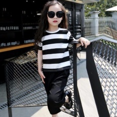 5-18Y Musim Panas Fashion Remaja Gadis Pakaian Set Lengan Pendek T-shirt + Celana Kaki Yang Lebar 2 Pcs Gadis Kasual Pakaian Suit-Intl