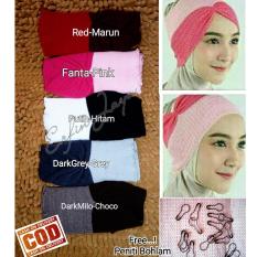 5pcs Bandana Ciput Rajut Risty Kerut Dua Warna Bonus PENITI BOHLAM 10 pc
