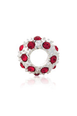 5 Pcs Pusat Dibor Crystal Rhinestone Charm Beads untuk Gelang Pave Rondelle Lubang Besar Grosir DARK RED On Silver