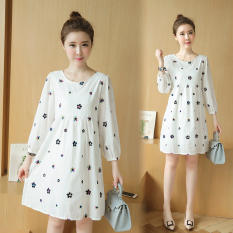 8810 #7/10 L Lengan Baju Bordir Putih Kapas Gaun untuk Wanita, China Hamil