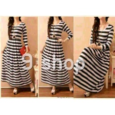 9 Shop Dress Maxi Salur - Black White / Gaun Terusan/ Dress Muslim/ Long Dress