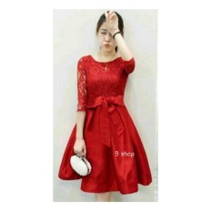 9 Shop Gaun Midi Brukat Wanita MERLI - MERAH | Midi Dress Wanita | Dress Brukat Cewek | Gaun Pesta | Dress Remaja | Gaun Cewek | Gaun Remaja Cewek | Gaun Wanita | Lace Dress