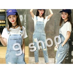 9 Shop Overall Jumpsuit Jeans Ripped Wanita Jeanny - BIRU TERANG ( No Inner ) / Baju Kodok/ Jumpsuit Jeans/ Baju Terusan / Ripped Jeans