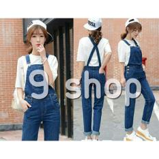 9 Shop Overall Jumpsuit Jeans Wanita Etta - BIRU GELAP ( No Inner ) / Baju Kodok/ Jumpsuit Jeans/ Baju Terusan