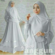 9 Shop Set Gamis Syari Muslim Wanita ANGGUN - GREY |Dress Muslim | Syar'i Muslim | Hijab Muslim | Gamis Wanita