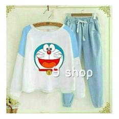 9 Shop Setelan Baju dan Celana Wanita DORA SENYUM ( BIRU TERANG ) | Stelan Wanita | Setelan Kartun | Baju Setelan Wanita