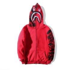 Ape Fashion Tren Baru Merah, Ungu dan Violet Kamuflase Lengan Head Shark Bordir Plus Velvet Ritsleting Berkerudung Sweater Jaket-Intl