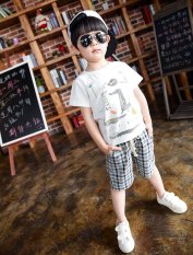 Yang Generasi Kanak-kanak Lemak Pakaian Lelaki 2017 Versi Korea Baru BOYS Lucu Buaya T-shirt + Seluar Berjalur Saman T285-Intl