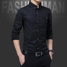 A01 Fashion Gaya Baru Pria Bisnis Lengan Panjang Slim Dimurnikan Kapas Kemeja Mencuci dan Memakai Anti Keriput Shirt-DC1617-2 Hitam -Intl