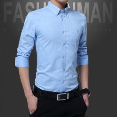A01 Fashion Gaya Baru Pria Bisnis Lengan Panjang Slim Dimurnikan Kapas Kemeja Mencuci dan Memakai Anti Keriput Shirt-DC1617-2 Light Biru-Intl