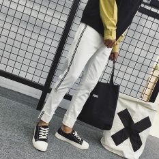 A01 Gaya Baru Muda Pria Fashion Kasual Polos Celana Lurus Loose Dimurnikan Cotton Retro Pants-RZ-DJ149 Putih-Intl
