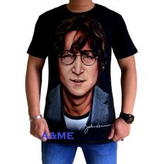 A&ME - Kaos T-Shirt Distro Cotton Combed 30s Atasan Pria Wanita Fashion Baju Cotton Lembut Adem Simple Keren Casual Sporty Tulisan Sablonan Gambar Bagus Group Band Music Rock Pop Penyanyi John Lenon Tersenyum - Hitam