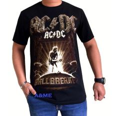 A&ME - Kaos T-Shirt Distro Cotton Combed Atasan Pria Wanita Fashion Baju Cewe Cowo 100% Cotton Lembut Adem Simple Keren Casual Group Penyanyi Music Rock Pop Lawas Tulisan Sablonan AC DC Bagus - Kaos Hitam