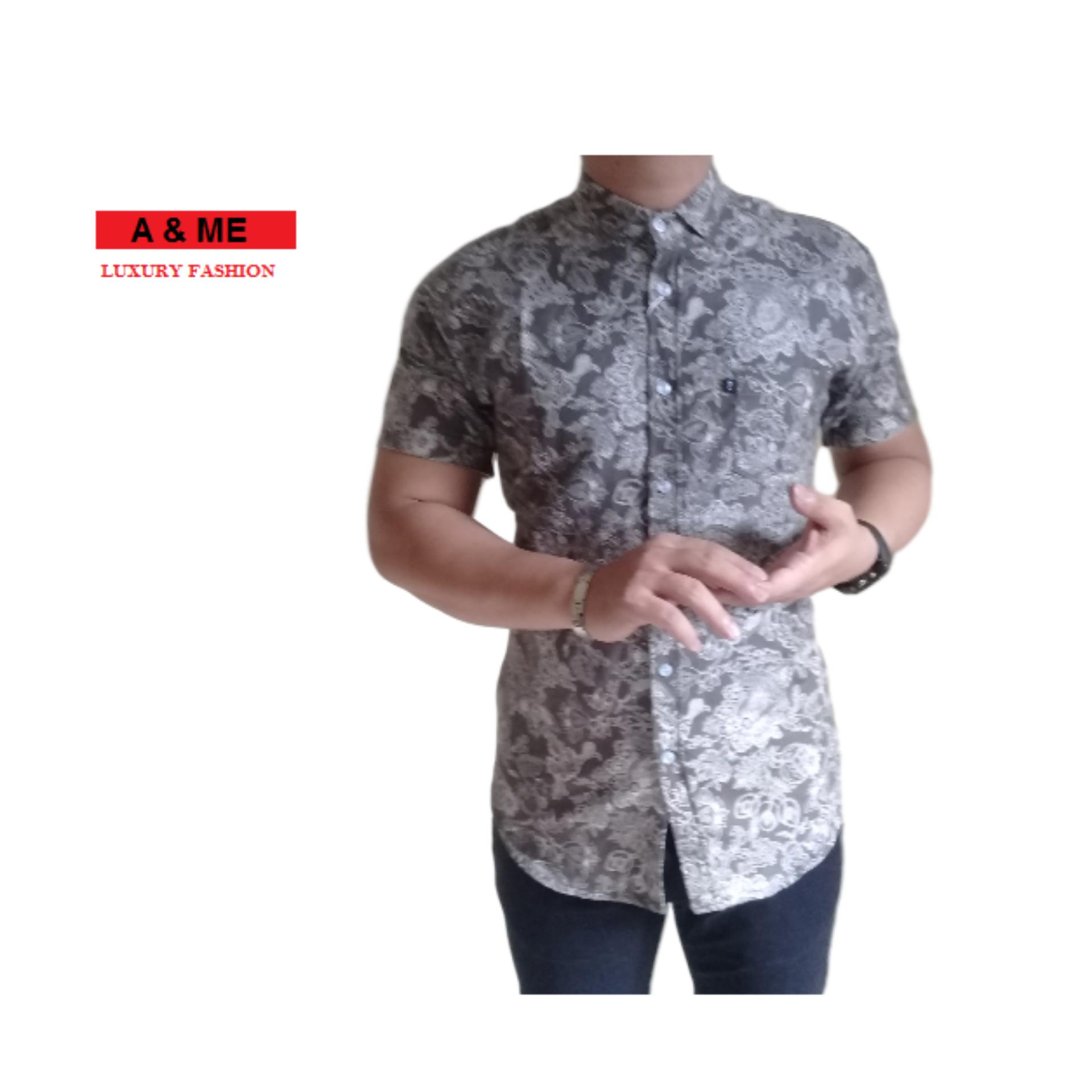 A&ME-Kemeja Motif Bunga Bunga Batik Fashion Keren Bagus Moderen Simple-Coklat M L XL