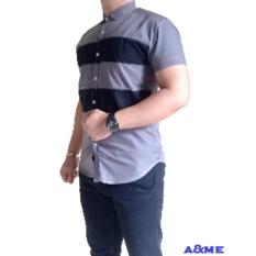 A&ME - Kemeja Polos salur cotton M L XL Fashion keren bagus moderen simple korean sesuai gambar -AbuAbu Hitam