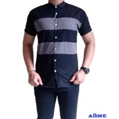 A&ME - Kemeja Polos salur cotton M L XL Fashion keren bagus moderen simple korean sesuai gambar -Hitam AbuAbu