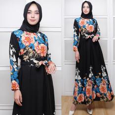 Abangsky Gamis Maxi Dres Bunga Besar Selena Black (No Pasmina)