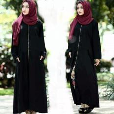 Abaya Cardi Zipper Saku Kanan Kiri Jetblack Saudi Black