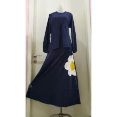 Abaya Dannis Baju Muslim Sarimbit Eggy Flower - Biru Dongker - Bunga