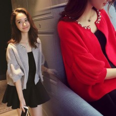 Tambahkan Lemak Menambahkan Ladys' Pakaian Setelan Catty Adik Perempuan Kuku Manik Kain Rajutan Mantel Rompi Satu Potong gaun Dua Set (Daftar Kepingan Gray Mantel) -Internasional