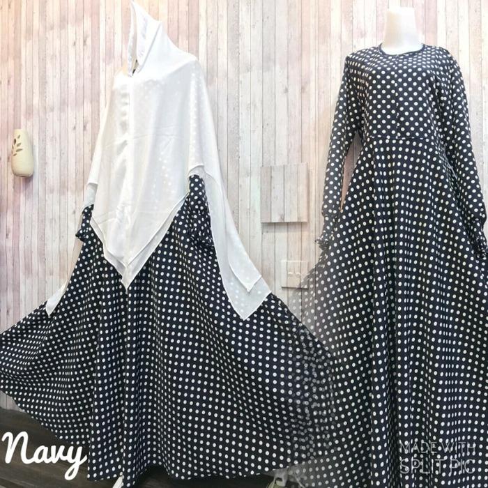 Adzra Gamis Murah syari/busana muslim wanita - Polkadot Gamis - Navy