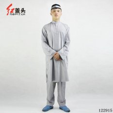 AGAPEON Cotton Baju Melayu Cocok untuk Pria Kerah Berdiri dengan Tombol (Grey)-Intl